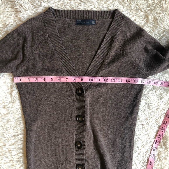 Zara Brown Button Front  Cardigan Front Pockets S - Picture 5 of 7